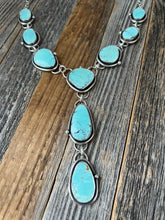 Load image into Gallery viewer, Turquoise Lariat - pale blue Hubei turquoise and sterling silver