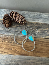 Load image into Gallery viewer, Turquoise Mountain Earrings - textured sterling silver hoops
