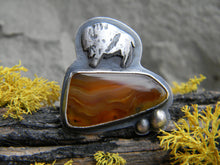 Load image into Gallery viewer, Home on the Range - Montana Agate Ring with rustic silver buffalo - oxidized silver- size 7