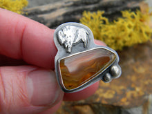 Load image into Gallery viewer, Home on the Range - Montana Agate Ring with rustic silver buffalo - oxidized silver- size 7