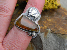 Load image into Gallery viewer, Home on the Range - Montana Agate Ring with rustic silver buffalo - oxidized silver- size 7