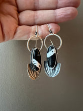 Load image into Gallery viewer, White Buffalo and Stamped Silver Earrings