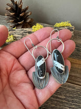 Load image into Gallery viewer, White Buffalo and Stamped Silver Earrings