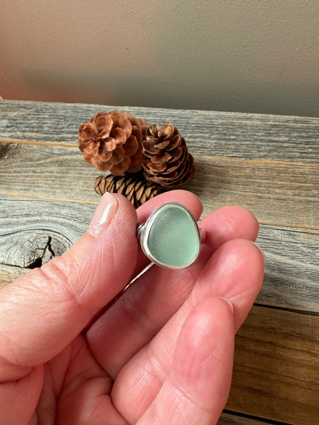 Seafoam Seaglass Ring - size 7 - California Seaglass