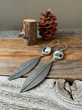 Load image into Gallery viewer, White Buffalo + Long Silver Leaves Earrings