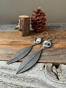 White Buffalo + Long Silver Leaves Earrings