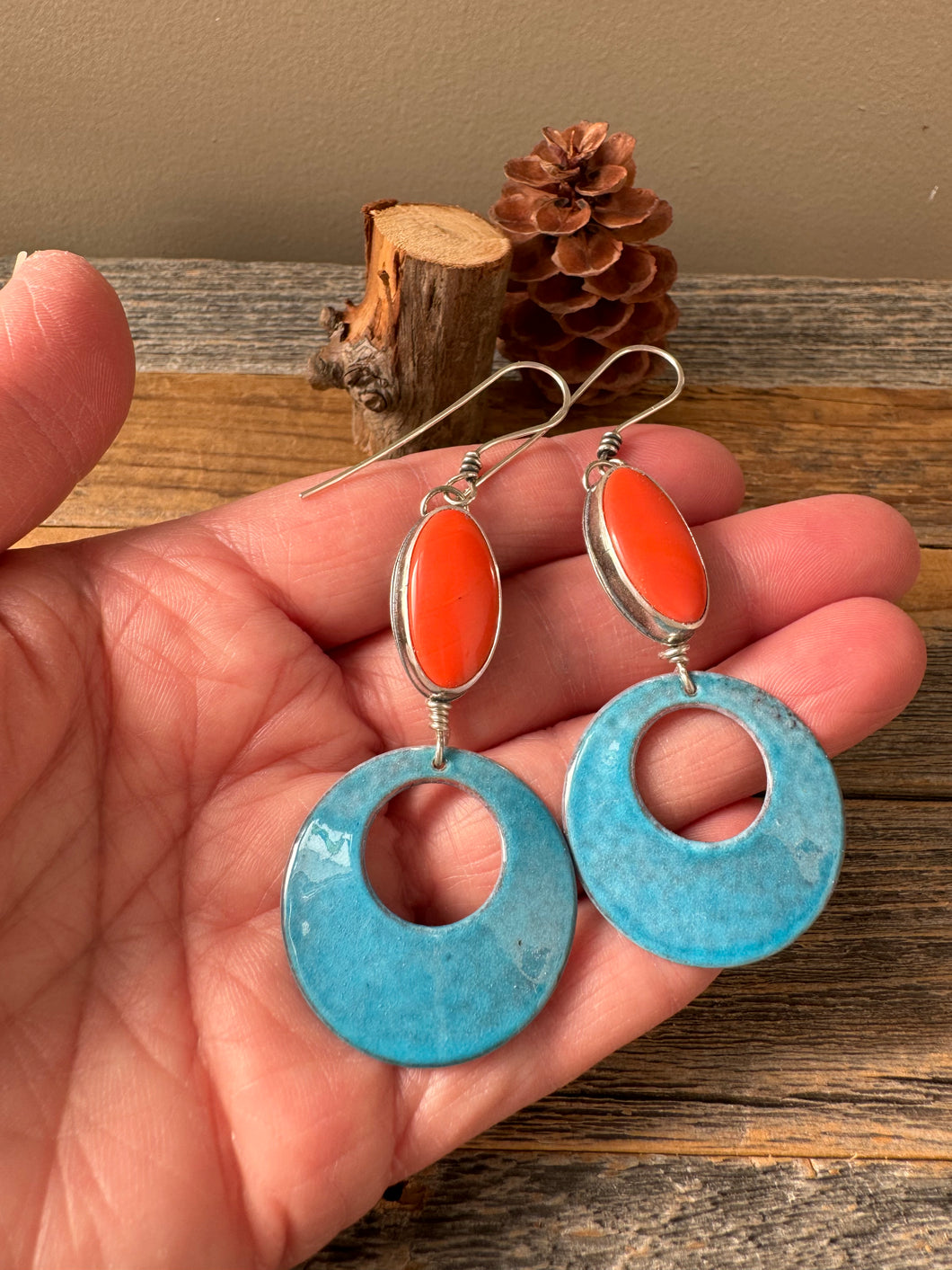 Colorblock Earrings - Rosarita and Enameled Copper