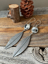 Load image into Gallery viewer, White Buffalo + Long Silver Leaves Earrings