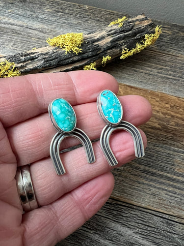 Whitewater Turquoise Studs with silver rainbows