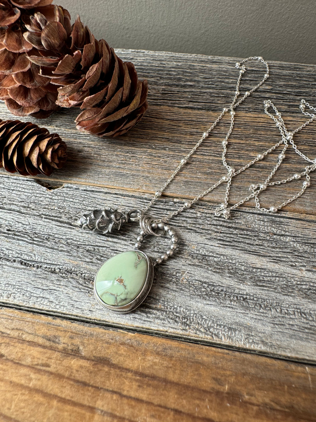 Damele Variscite & Solid Sterling Silver Baby Hemlock Cone Necklace