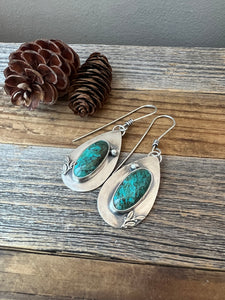 Hubei Turquoise Earrings - rustic sterling silver teardrops