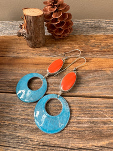 Colorblock Earrings - Rosarita and Enameled Copper