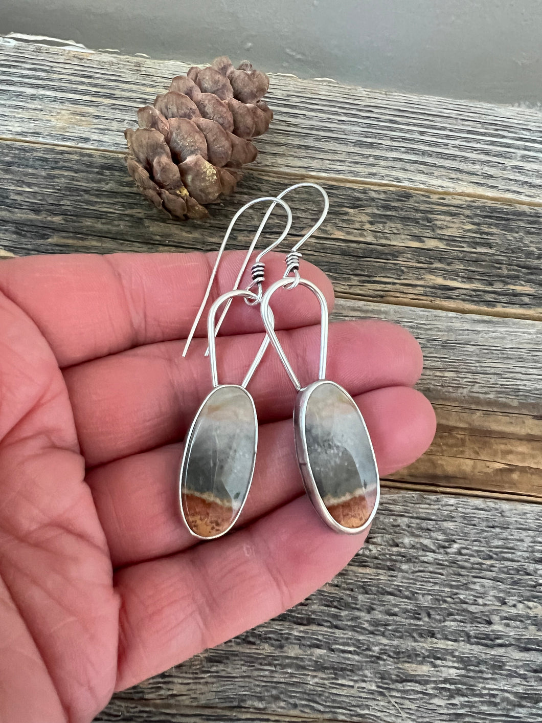 Soft Polychrome Landscape Jasper Earrings ~ Simple Setting