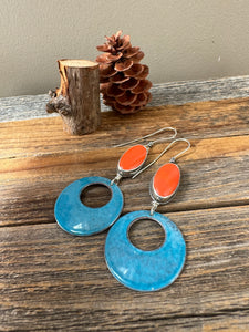 Colorblock Earrings - Rosarita and Enameled Copper