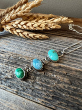 Load image into Gallery viewer, Triple Stone Turquoise Pendant Necklace - rustic, oxidized sterling silver
