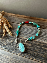 Load image into Gallery viewer, Turquoise and Coral Bracelet with Blue Moon Turquoise charm