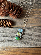 Load image into Gallery viewer, Triple Stone Turquoise Pendant Necklace - rustic, oxidized sterling silver