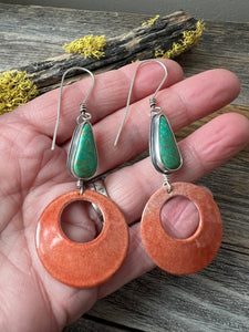Reserved - Colorblock Earrings - Turquoise and Enameled Copper