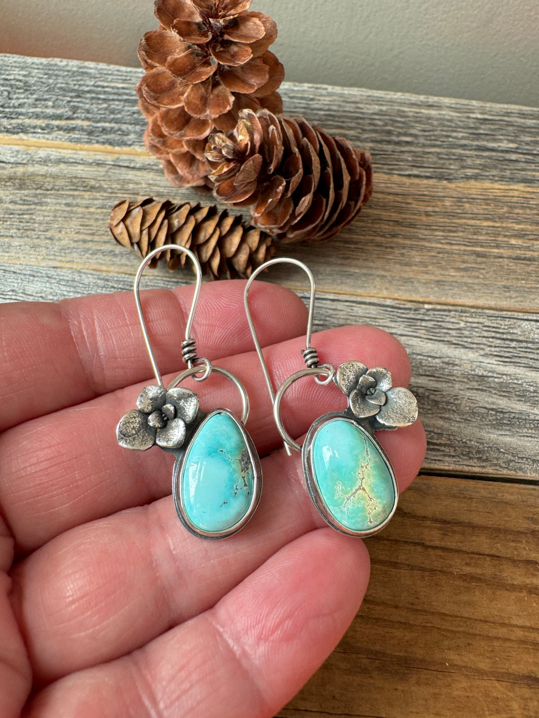 Blue Moon Turquoise & Silver Succulent Earrings