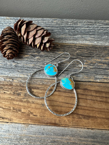 Turquoise Mountain Earrings - textured sterling silver hoops