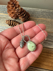 Damele Variscite & Solid Sterling Silver Baby Hemlock Cone Necklace