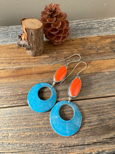 Colorblock Earrings - Rosarita and Enameled Copper