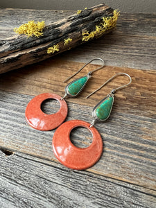 Reserved - Colorblock Earrings - Turquoise and Enameled Copper