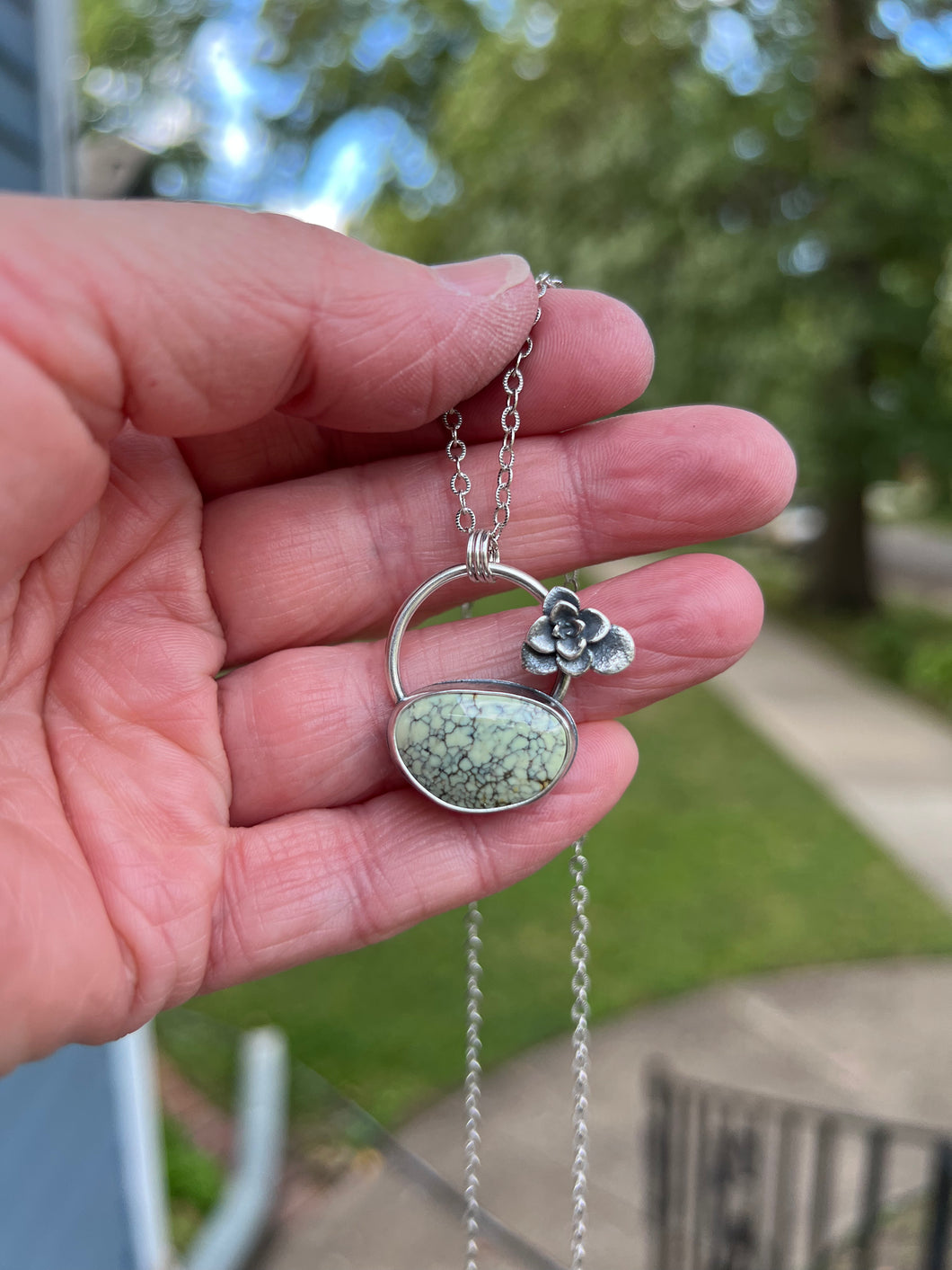succulent pendant Neptune Variscite and Silver Succulent Pendant Necklace – JB Metal Studio