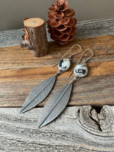 Load image into Gallery viewer, White Buffalo + Long Silver Leaves Earrings