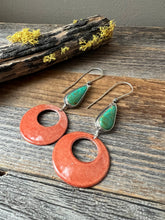 Load image into Gallery viewer, Reserved - Colorblock Earrings - Turquoise and Enameled Copper