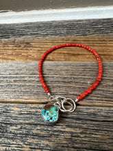 Load image into Gallery viewer, Mediterran Coral Bead Bracelet with Turquoise charm