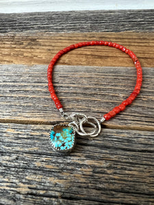 Mediterran Coral Bead Bracelet with Turquoise charm