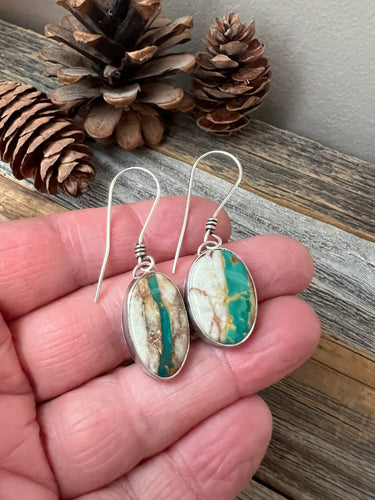 Royston Ribbon Nevada Turquoise Earrings - rustic sterling silver