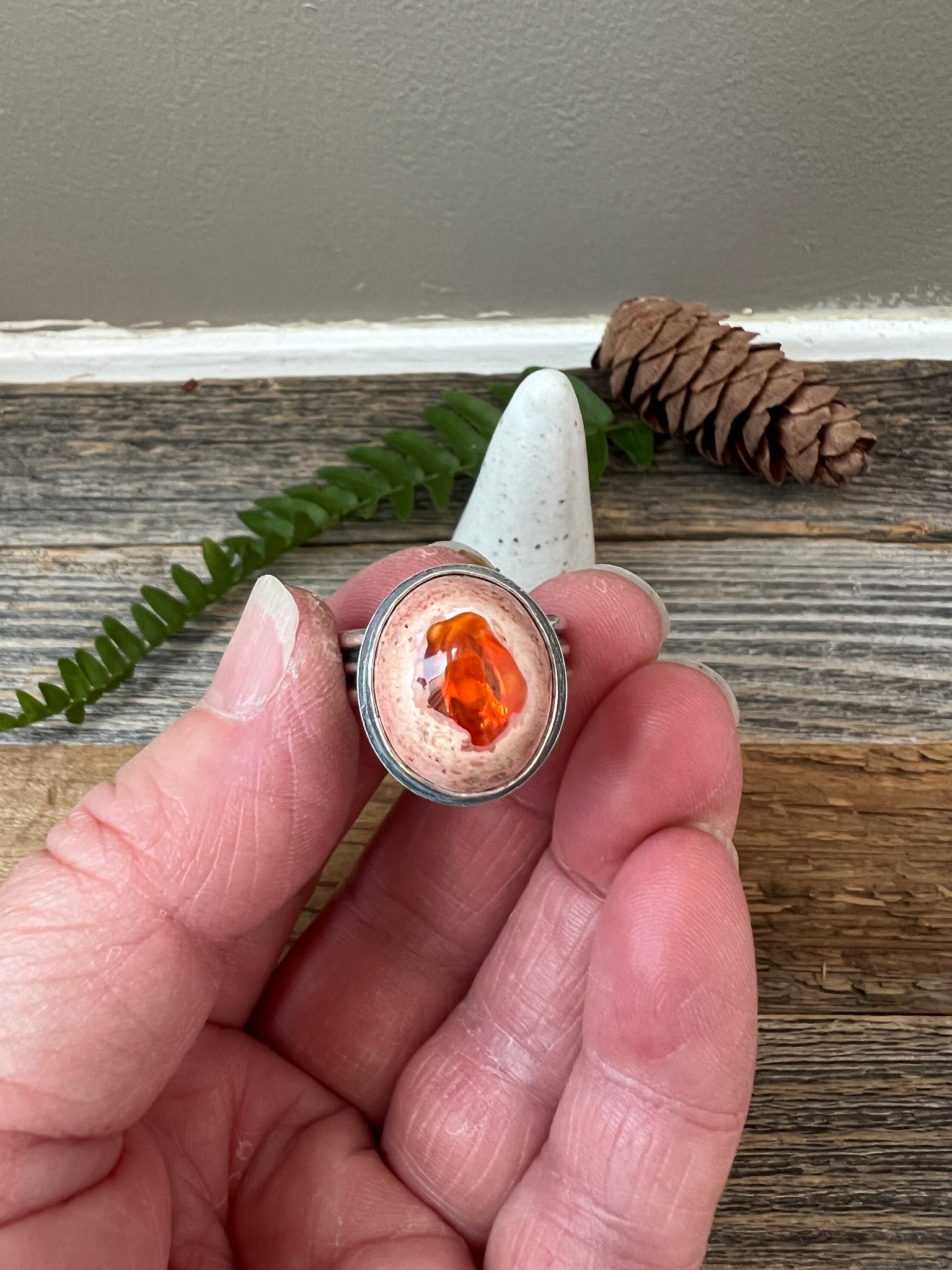 Cantera Opal Ring size 8.75 Mexican Fire Opal JB Metal Studio