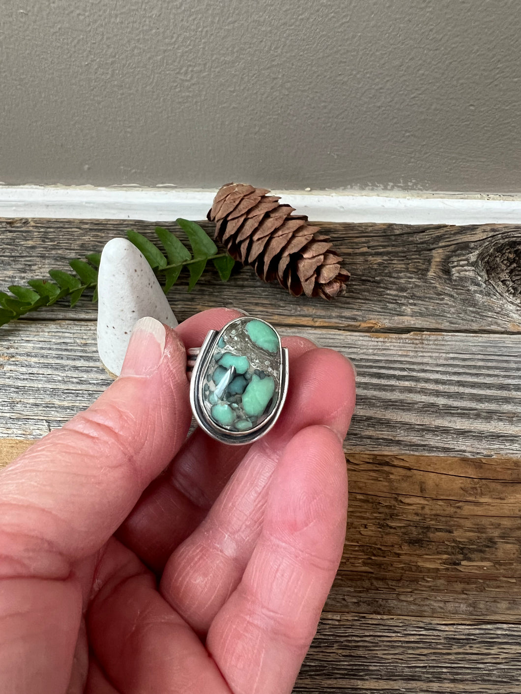 Desert Bloom Variscite ring - sterling silver - size 8