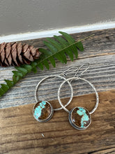 Load image into Gallery viewer, Royston Ribbon Nevada Turquoise Earrings - rustic sterling silver hammered hoops