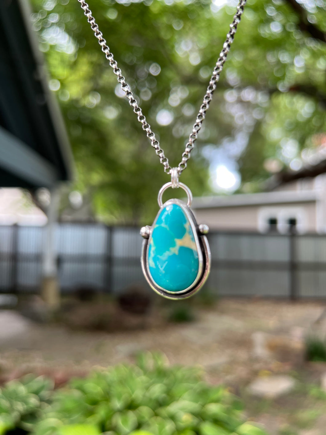 Teal Blue Royston Turquoise Pendant Necklace - 18