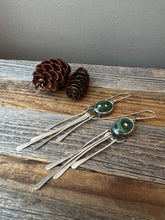 Load image into Gallery viewer, Green Ocean Jasper Earrings with long sterling silver fringe