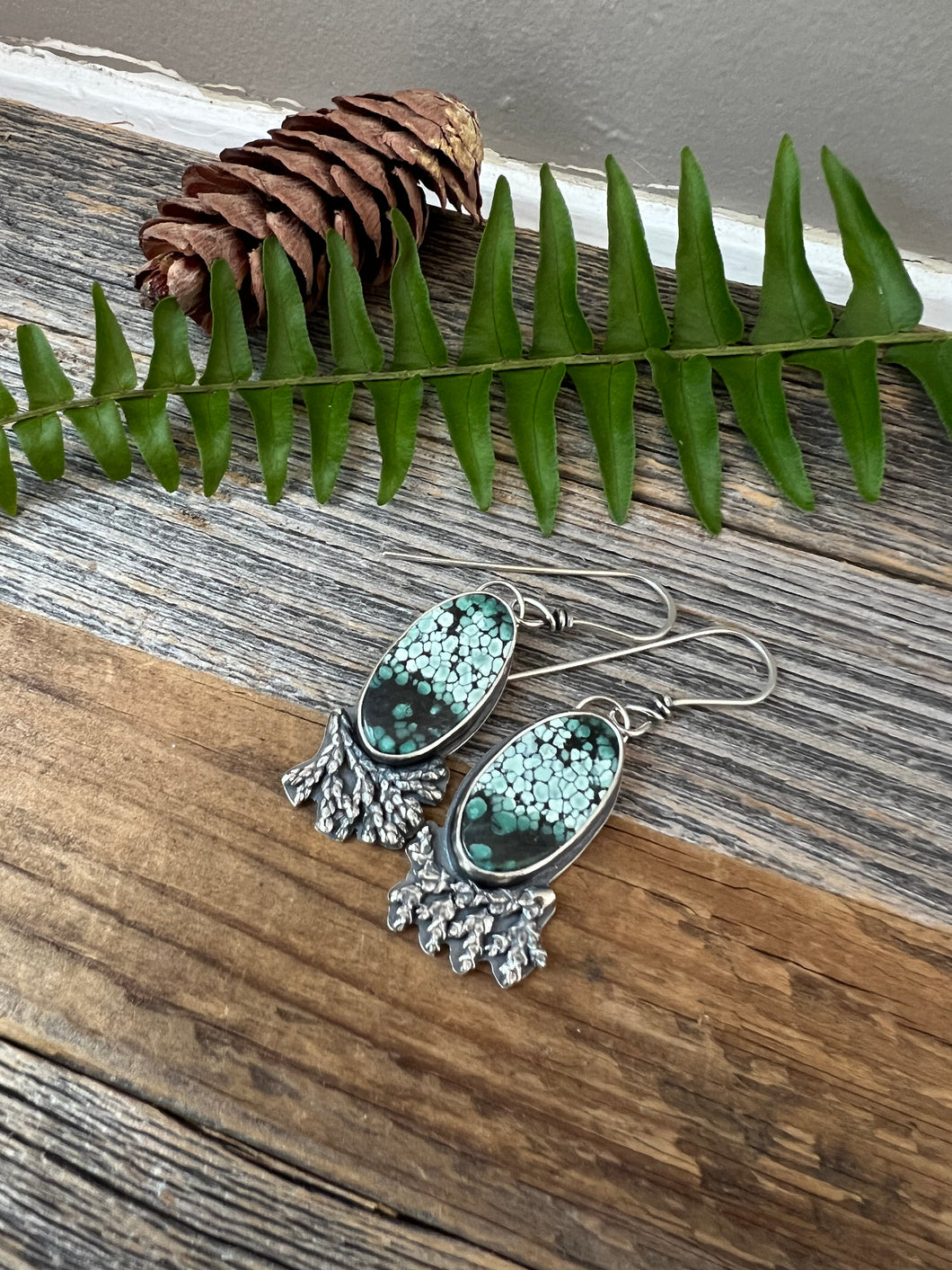 Polychrome Hubei and Silver conifer Earrings - sterling silver