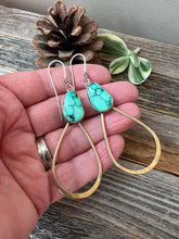 Load image into Gallery viewer, Emerald Rose Variscite Earrings - oxidized sterling silver and brass