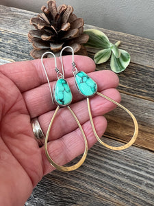 Emerald Rose Variscite Earrings - oxidized sterling silver and brass
