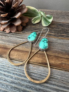Emerald Rose Variscite Earrings - oxidized sterling silver and brass