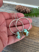 Load image into Gallery viewer, Royston Ribbon Nevada Turquoise Earrings - rustic sterling silver hammered hoops