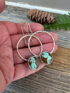Royston Ribbon Nevada Turquoise Earrings - rustic sterling silver hammered hoops