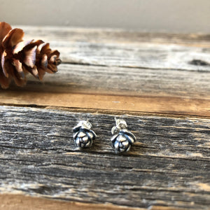 Tiny Silver Succulent Stud Earrings - sterling silver botanical jewelry