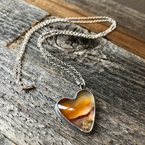 Apache Flame Agate Heart Pendant Necklace