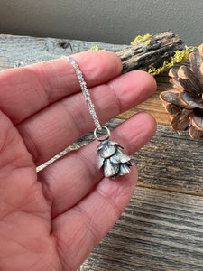 Solid Sterling Silver Hemlock Cone Necklace
